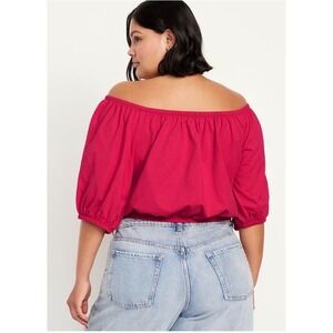 Old Navy Womens Off Shoulder Cotton Peasant Cropped Top Fuchsia Pink Large NEW